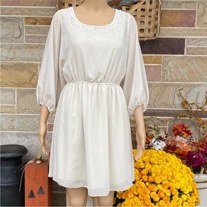 Ing Blouson Dress with Sheer Overlay